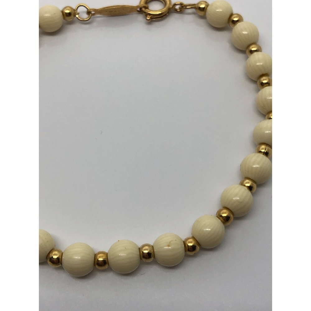 VTG DESIGNER NAPIER CREAM‎ BEAD BALL GOLD TONE LOVELY BRACELET RARE JEWELRY 7"